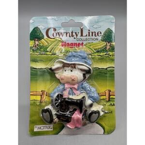 Vintage Cownty Line Collection by Matrix Cow In Bonnet‎ Refrigerator Magnet